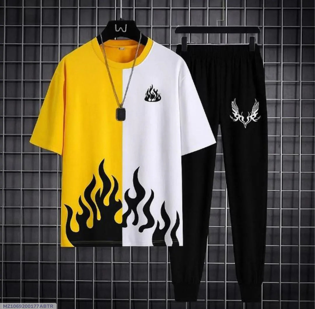 Men Printed Track Suit Yellow Flame